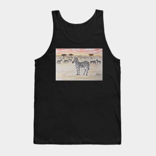 Zebras on the savannah at sunset Tank Top